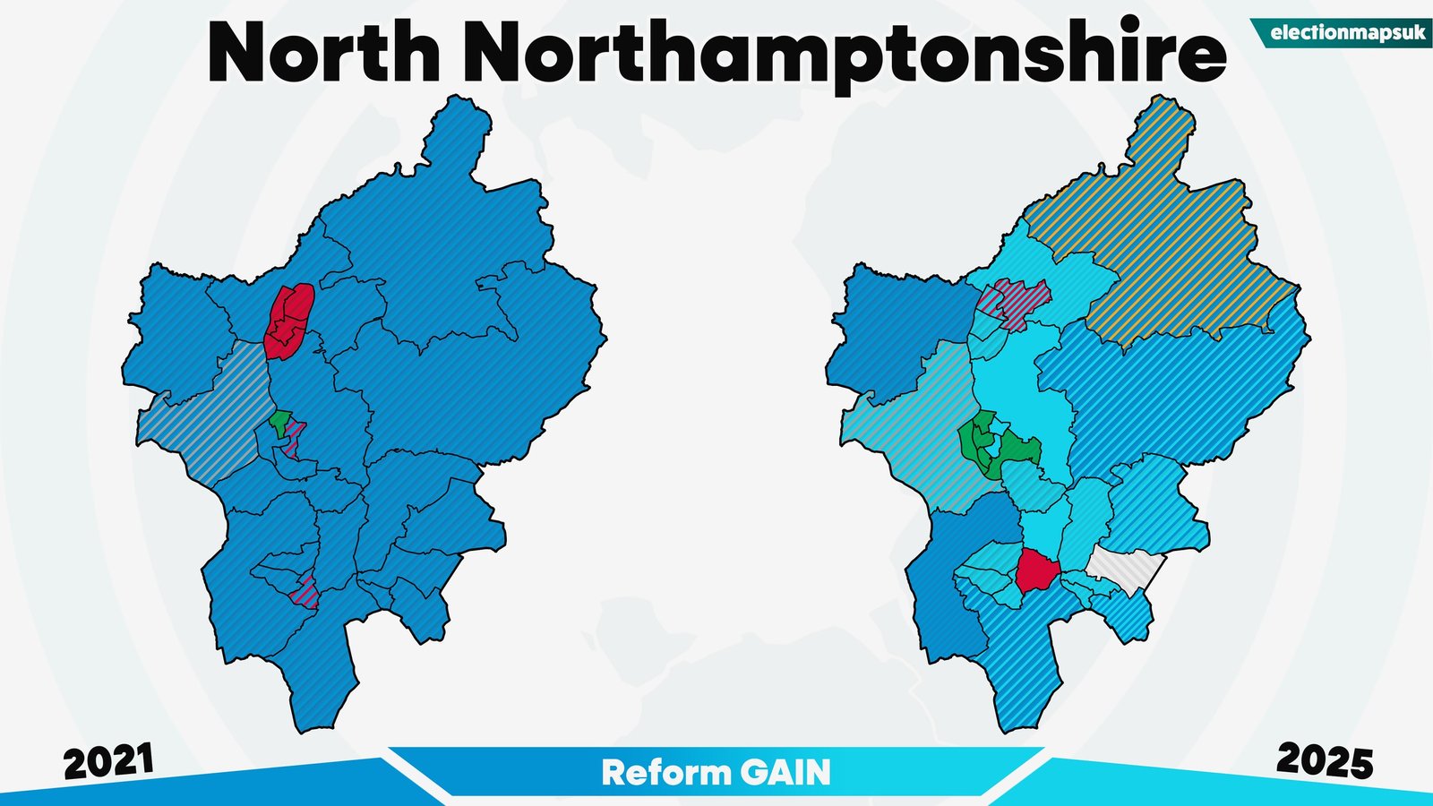 2025 UK Local Election Results: Map and Changes 15 North+Northamptonshire election results