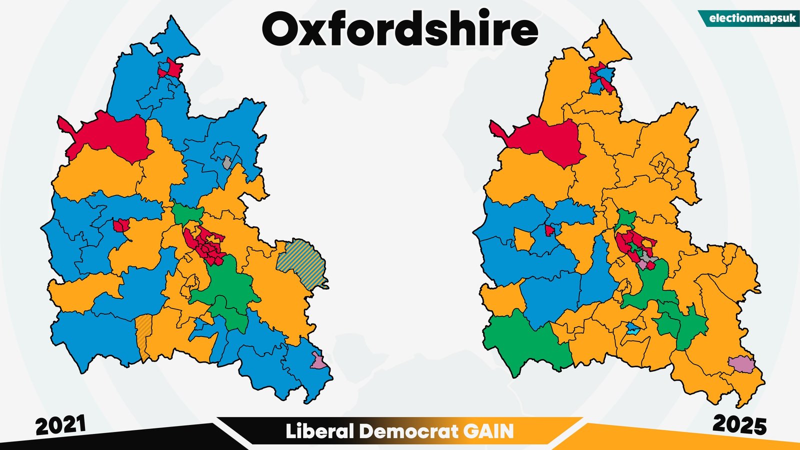 2025 UK Local Election Results: Map and Changes 12 Oxfordshire election results