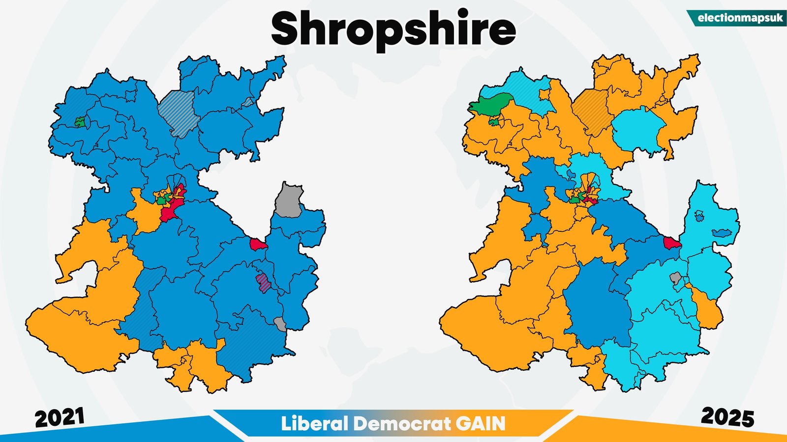 2025 UK Local Election Results: Map and Changes 11 Shropshire election results