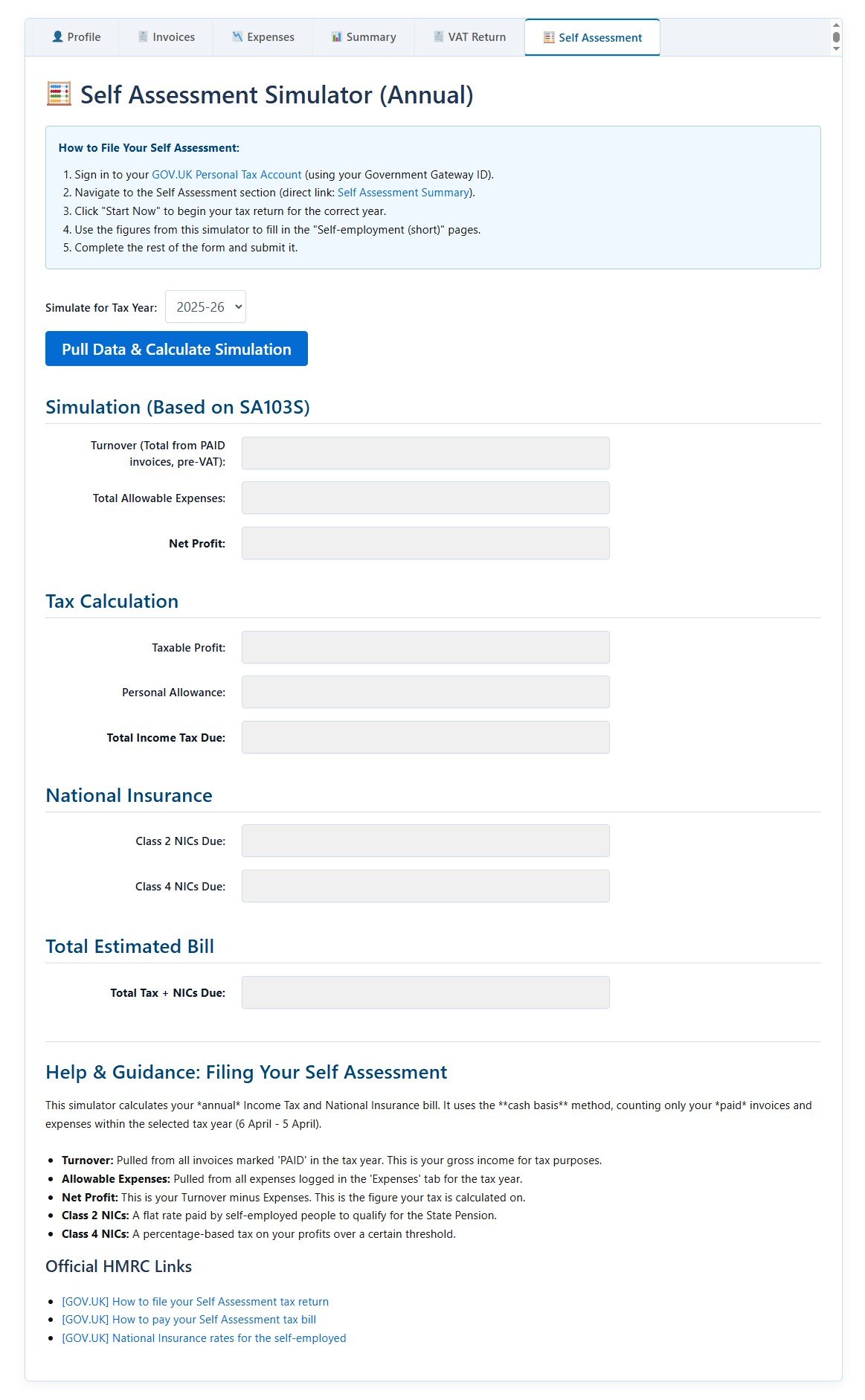 UK freelancer accountancy Tax Return