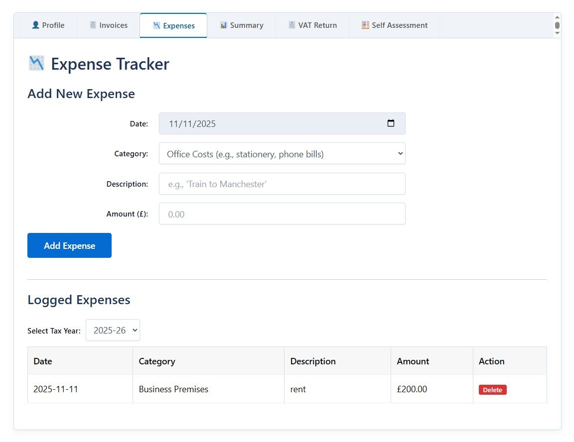 UK freelancer accountancy expenses manager