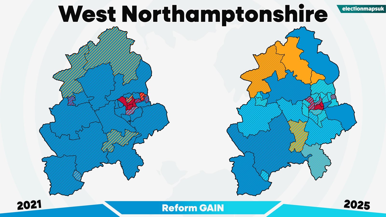2025 UK Local Election Results: Map and Changes 8 West+Northamptonshire election results
